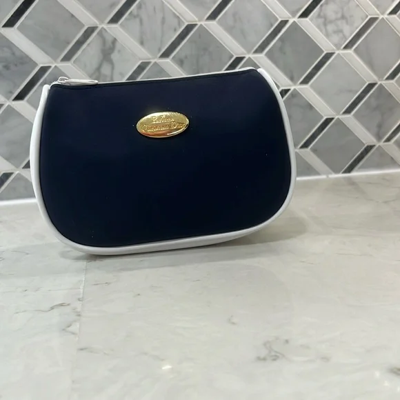 DIOR Navy and White Sateen Gold Medal Medallion Beauty Cosmetic Bag - Picture 10 of 11